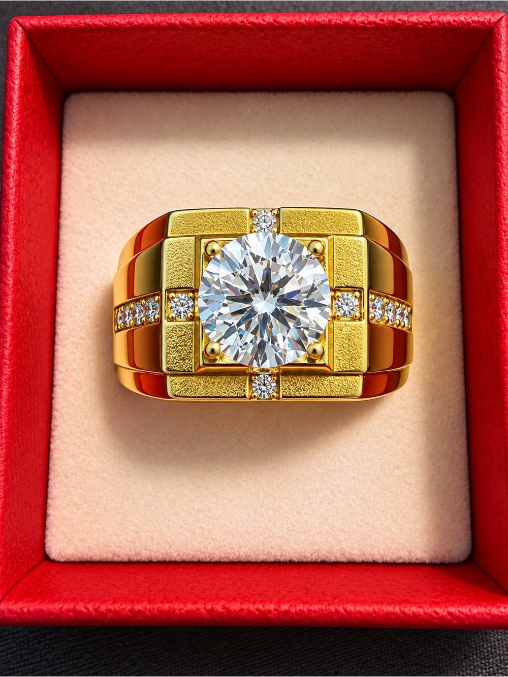 2 CT Moissanite Men’s 18K Gold-Plated Adjustable Ring